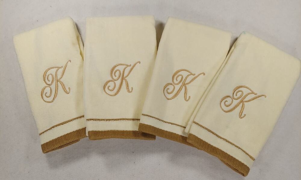 Creative Scents Monogrammed Fingertip Towels 100% Cotton "K" Set of 4 NWOT 11X18